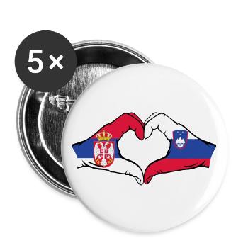 Serbien Slowenien Flagge Hände Herzform - Buttons groß 56 mm (5er Pack) - Weiß - Vorne