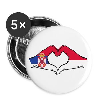 Serbie Indonésie Drapeau Mains Coeur - Lot de 5 grands badges (56 mm) - blanc - Devant