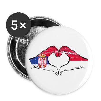 Serbie Indonésie Drapeau Mains Coeur Utilisé - Lot de 5 grands badges (56 mm) - blanc - Devant