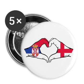 Serbie Angleterre Drapeau Mains Coeur Forme - Lot de 5 grands badges (56 mm) - blanc - Devant