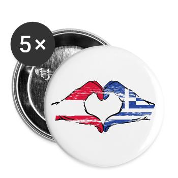 Austria Greece Flag Hands Heart Shape - Buttons large 2.2''/56 mm (5-pack) - white - Front