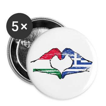 Ungarn Griechenland Flagge Hände Herzform used - Buttons groß 56 mm (5er Pack) - Weiß - Vorne