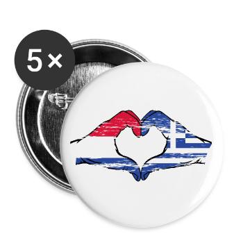 Hollande Grèce Drapeau Mains Coeur Forme Utilisé - Lot de 5 grands badges (56 mm) - blanc - Devant