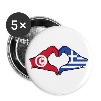 Tunisia Greece Flag Hands Heart Shape - Buttons large 2.2''/56 mm (5-pack) - white - Front