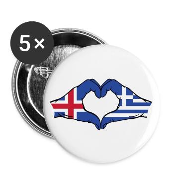 Iceland Greece Flag Hands Heart Shape - Buttons large 2.2''/56 mm (5-pack) - white - Front