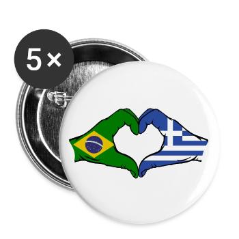 Brésil Grèce Drapeau Mains Coeur Forme - Lot de 5 grands badges (56 mm) - blanc - Devant