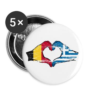 Belgien Griechenland Flagge Hände Herzform used - Buttons groß 56 mm (5er Pack) - Weiß - Vorne