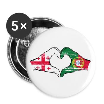 Géorgie Portugal Drapeau Mains Coeur Utilisé - Lot de 5 grands badges (56 mm) - blanc - Devant