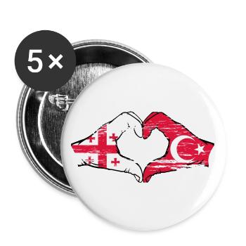 Géorgie Turquie Drapeau Mains Coeur Forme Utilisé - Lot de 5 grands badges (56 mm) - blanc - Devant