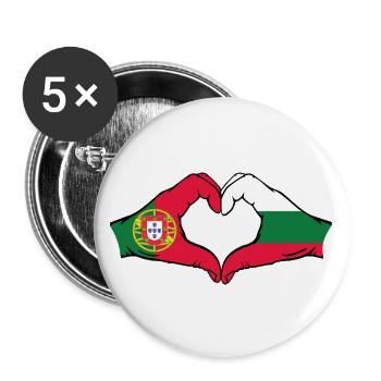 Portugal Bulgarien Flagge Hände Herzform - Buttons groß 56 mm (5er Pack) - Weiß - Vorne