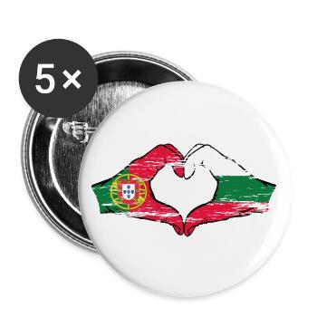 Portugal Bulgarien Flagge Hände Herzform used - Buttons groß 56 mm (5er Pack) - Weiß - Vorne