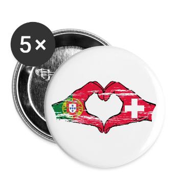 Portugal Suisse Drapeau Mains Coeur Utilisé - Lot de 5 grands badges (56 mm) - blanc - Devant