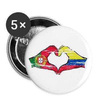 Portugal Colombie Drapeau Mains Coeur Forme Utilisé - Lot de 5 grands badges (56 mm) - blanc - Devant