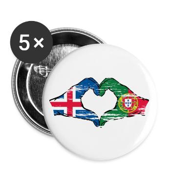 Iceland Portugal Flag Hands Heart Shape Used - Buttons large 2.2''/56 mm (5-pack) - white - Front
