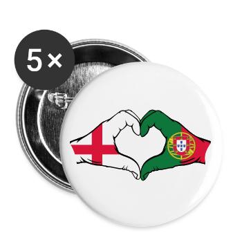 Angleterre Portugal Drapeau Mains Coeur Forme - Lot de 5 grands badges (56 mm) - blanc - Devant
