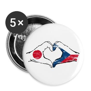 Drapeau du Japon et de la République tchèque en forme de coeur utilisé - Lot de 5 grands badges (56 mm) - blanc - Devant