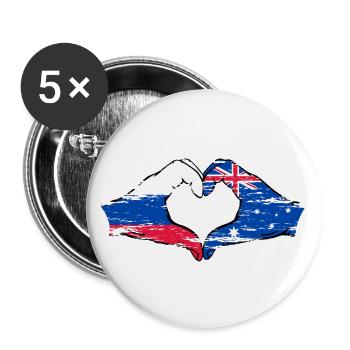 Drapeau de la Russie Australie Forme Coeur Utilisé - Lot de 5 grands badges (56 mm) - blanc - Devant