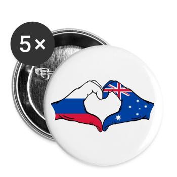 Forme de coeur du drapeau de la Russie et de l’Australie - Lot de 5 grands badges (56 mm) - blanc - Devant