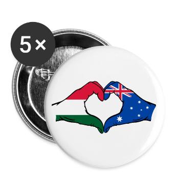 Hungary Australia Flag Heart Shape - Buttons large 2.2''/56 mm (5-pack) - white - Front