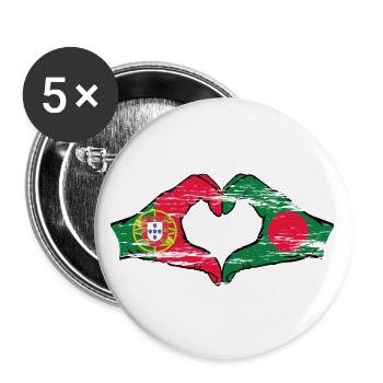 Portugal Bangladesh flag heart shape used - Buttons large 2.2''/56 mm (5-pack) - white - Front