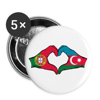 Portugal Azerbaïdjan Drapeau Coeur Forme - Lot de 5 grands badges (56 mm) - blanc - Devant