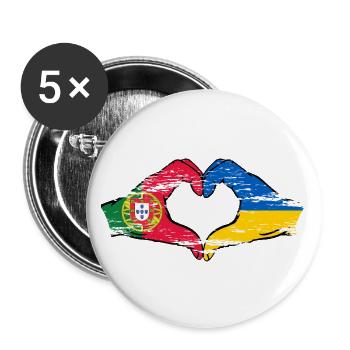 Portugal Ukraine Drapeau Coeur Forme Utilisé - Lot de 5 grands badges (56 mm) - blanc - Devant