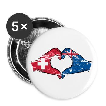 Switzerland Australia Flag Heart Shape Used - Buttons large 2.2''/56 mm (5-pack) - white - Front