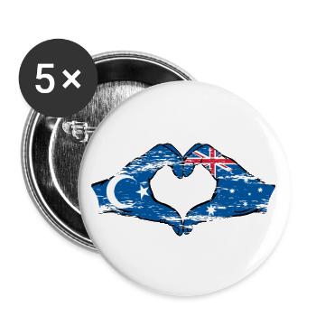Drapeau ouïghour australien en forme de cœur utilisé - Lot de 5 grands badges (56 mm) - blanc - Devant