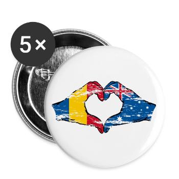 Rumänien Australien Flagge Herzform used - Buttons groß 56 mm (5er Pack) - Weiß - Vorne