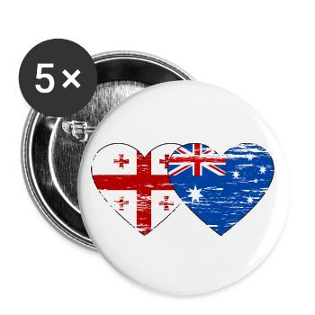 Drapeau de la Géorgie Australie Drapeau en forme de cœur utilisé - Lot de 5 grands badges (56 mm) - blanc - Devant