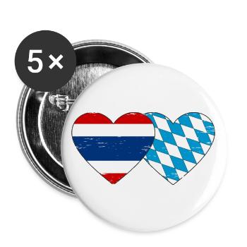 Thaïlande Bavière Drapeau Coeur utilisé - Lot de 5 grands badges (56 mm) - blanc - Devant