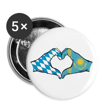 Bavière, Kazakhstan, Drapeau, Mains, Forme Coeur - Lot de 5 grands badges (56 mm) - blanc - Devant