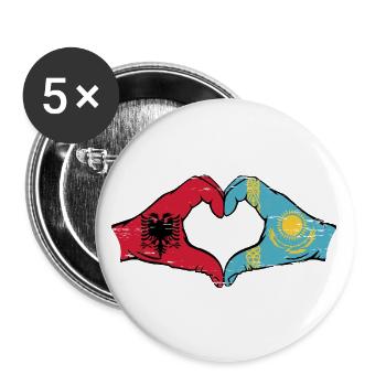 Albanie Kazakhstan Drapeau Mains Coeur Forme Utilisé - Lot de 5 grands badges (56 mm) - blanc - Devant
