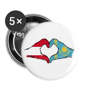 Autriche Kazakhstan Drapeau Mains Coeur Forme Utilisé - Lot de 5 grands badges (56 mm) - blanc - Devant
