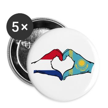 Hollande Kazakhstan Drapeau Mains Coeur Forme - Lot de 5 grands badges (56 mm) - blanc - Devant