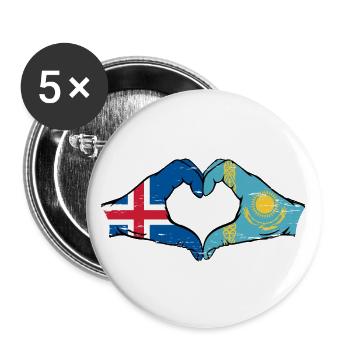 Iceland Kazakhstan Flag Hands Heart Shape Used - Buttons large 2.2''/56 mm (5-pack) - white - Front