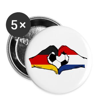 Allemagne Hollande Football Drapeau Mains Coeur Forme - Lot de 5 grands badges (56 mm) - blanc - Devant