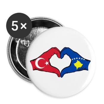 Turkey Kosovo Flag Hands Heart Shape - Buttons large 2.2''/56 mm (5-pack) - white - Front