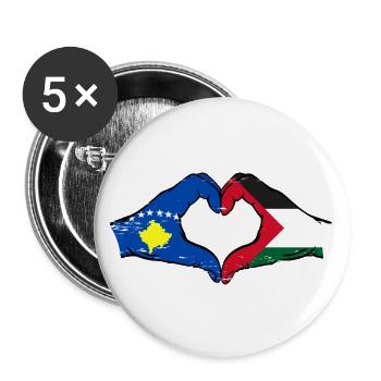 Kosovo Palestine Drapeau Mains Coeur Forme Utilisé - Lot de 5 grands badges (56 mm) - blanc - Devant