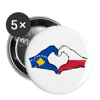 Kosovo Poland flag hands heart shape used - Buttons large 2.2''/56 mm (5-pack) - white - Front