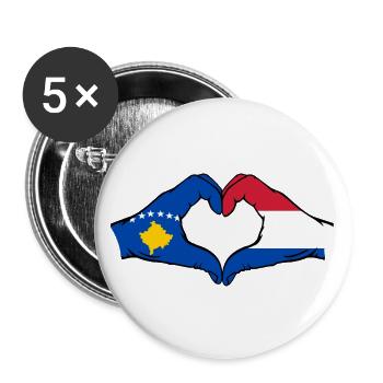 Kosovo Holland Flag Hands Heart Shape - Buttons large 2.2''/56 mm (5-pack) - white - Front