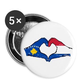 Kosovo Hollande drapeau mains forme de coeur utilisé - Lot de 5 grands badges (56 mm) - blanc - Devant