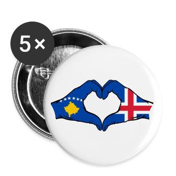 Kosovo Islande Drapeau Mains Coeur Forme - Lot de 5 grands badges (56 mm) - blanc - Devant