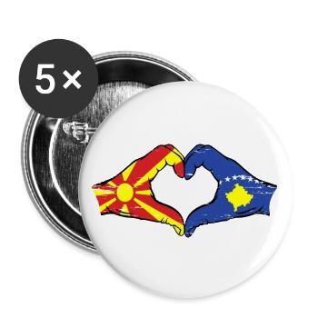 Macédoine Kosovo drapeau mains coeur forme utilisé - Lot de 5 grands badges (56 mm) - blanc - Devant
