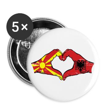 Macédoine Albanie drapeau mains forme de coeur utilisé - Lot de 5 grands badges (56 mm) - blanc - Devant