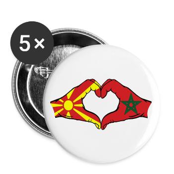 Mazedonien Marokko Flagge Hände Herzform - Buttons groß 56 mm (5er Pack) - Weiß - Vorne