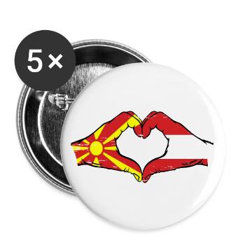 Macedonia Austria Flag Hands Heart Shape Used - Buttons large 2.2''/56 mm (5-pack) - white - Front
