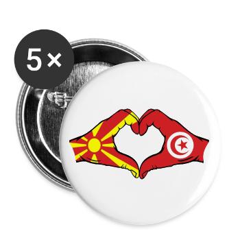 Macédoine Tunisie Drapeau Mains Coeur Forme - Lot de 5 grands badges (56 mm) - blanc - Devant