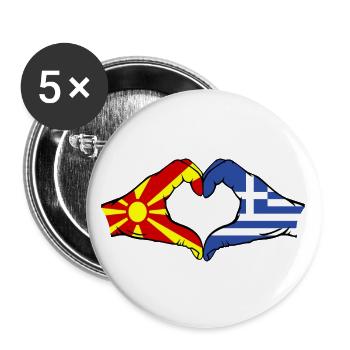 Mazedonien Griechenland Flagge Hände Herzform - Buttons groß 56 mm (5er Pack) - Weiß - Vorne