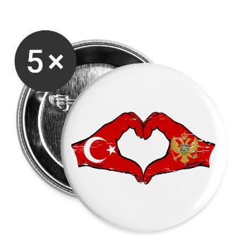 Turkey Montenegro Flag Hands Heart Shape Used - Buttons large 2.2''/56 mm (5-pack) - white - Front